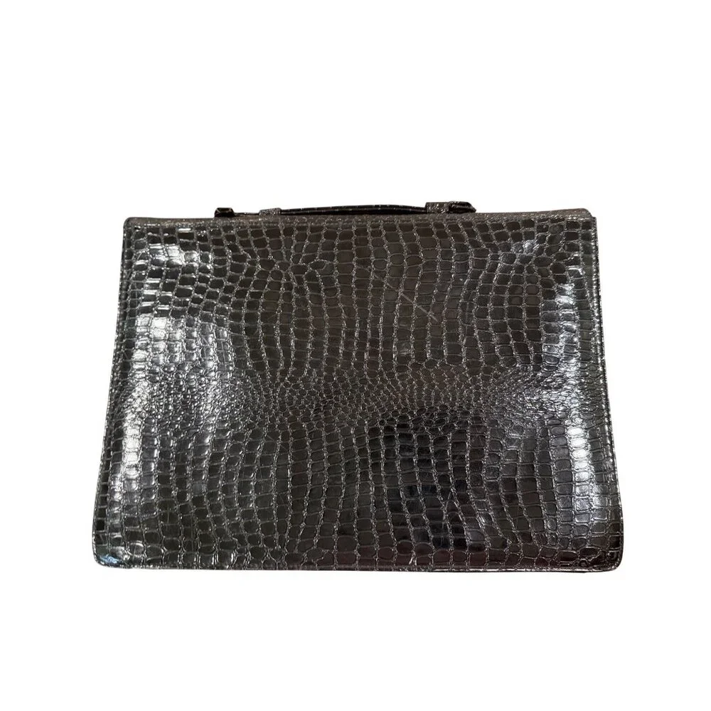 Vintage Salisbury Black Croc‎ Embossed Leather Briefcase Locking Portfolio